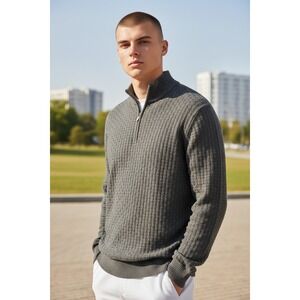 Geoffrey Beene 2XL Sweater Heather Olive Green 1/4 Zip Mock Neck Sweatshirt